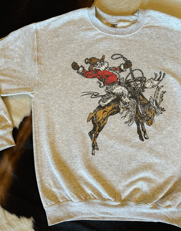 Cowboy Santa Reindeer Crewneck