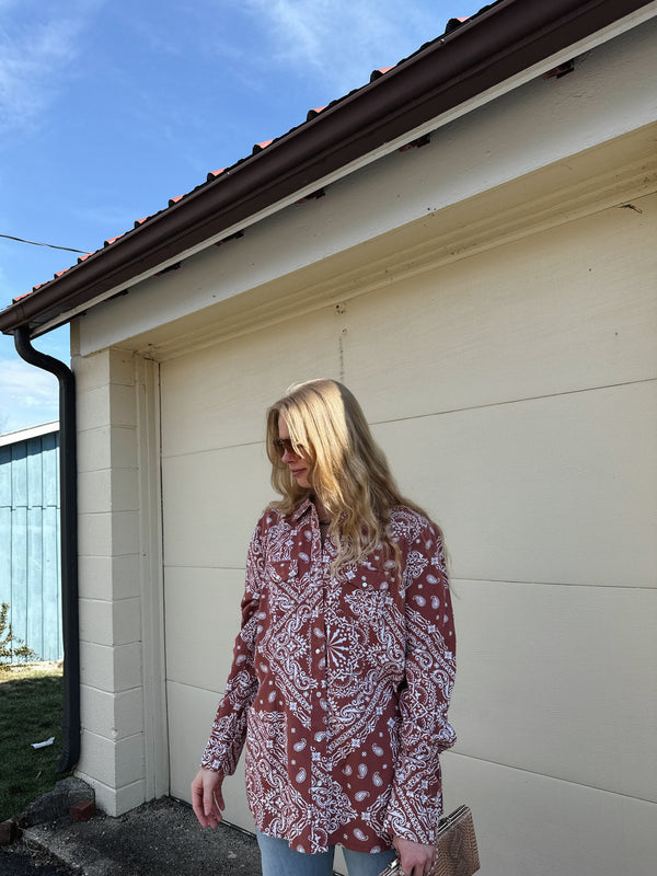 Cotton & Rye Bandana Long Sleeve Pearl Snap Western Shirt