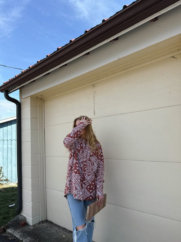 Cotton & Rye Bandana Long Sleeve Pearl Snap Western Shirt