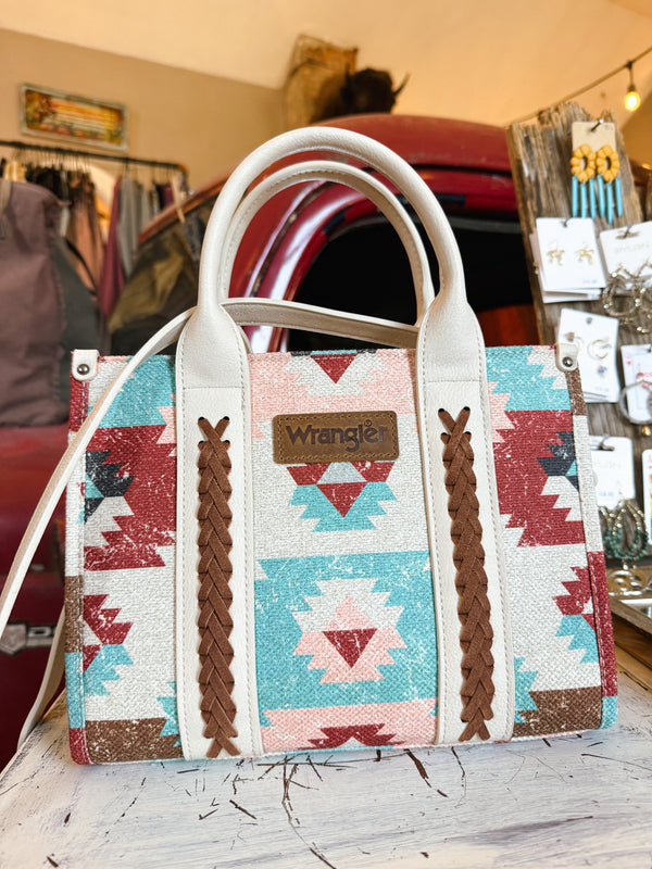 Wrangler Southwestern Pattern Dual Sided Print-Tote/Crossbody with Jean Pocket
